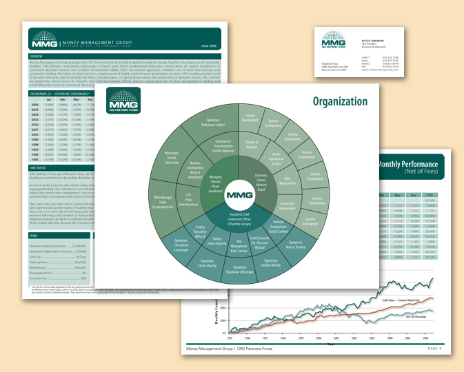 MMG marketing materials - created materials in InDesign to work with design from an independent designer, did all of the layout and editing for company.